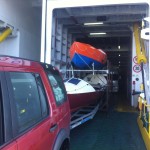 Geoff Allum's boat Pacific Pete being loaded onto the Armas ferry