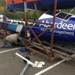 One broken axle being repaired